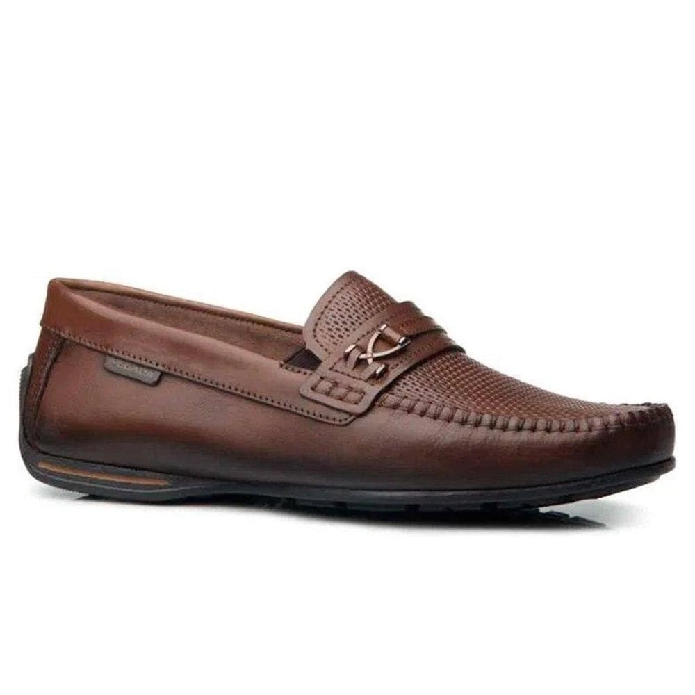 Mocassim Pegada Masculino Couro Marrom Pinhão Elástico Amortech