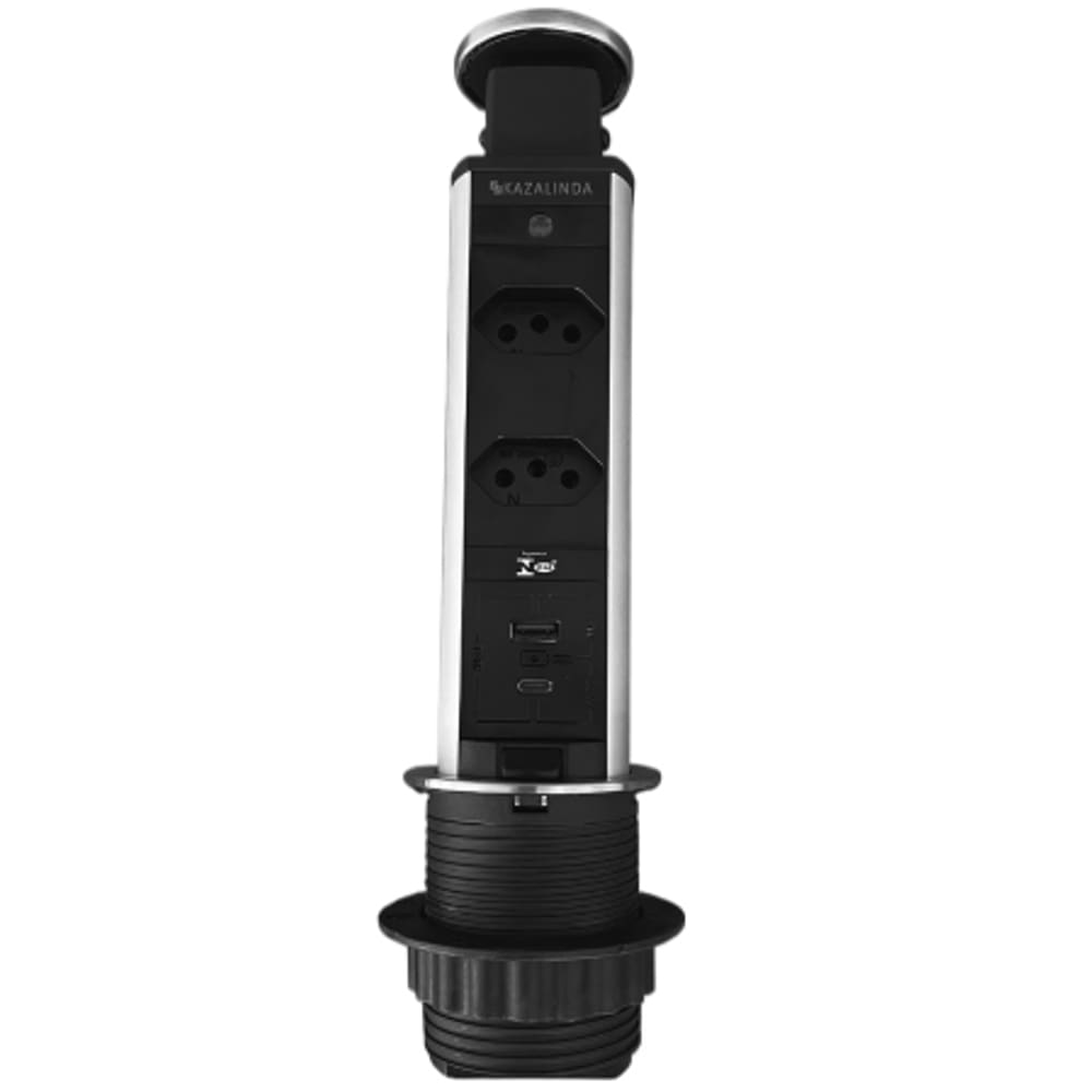 Torre de Tomada Multiplug 2 Tomadas 1 USB e 1 USBC Inox