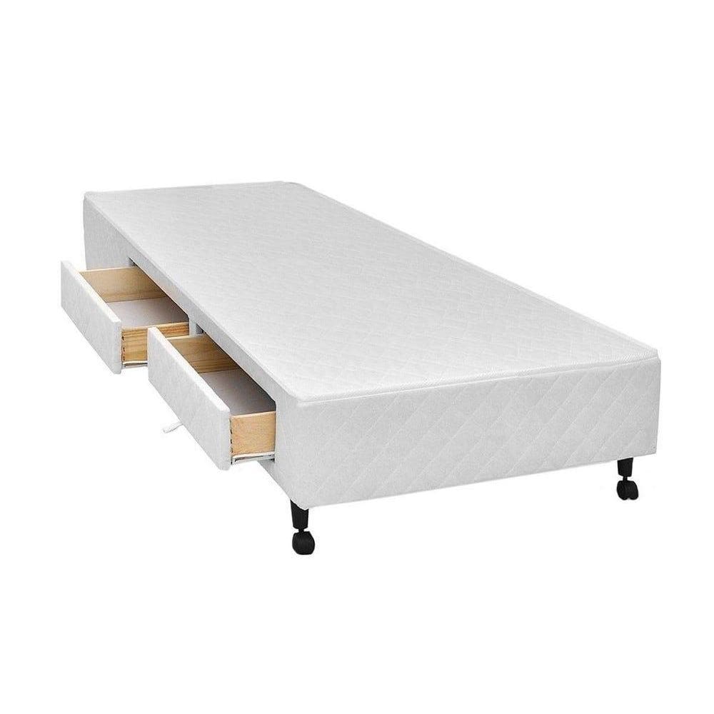 Cama Box Castor Solteiro Poli Branco com 2 Gavetas 88x188x27cm