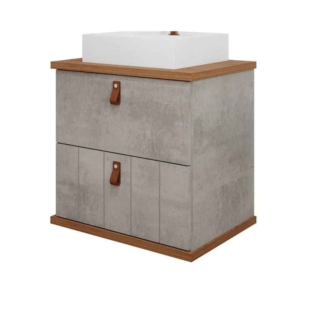 Gabinete Para Banheiro 80cm 100% Mdf 1 Gaveta 1 Porta Basculante Milano Mgm Móveis Cimento/freijo Cimento/freijo