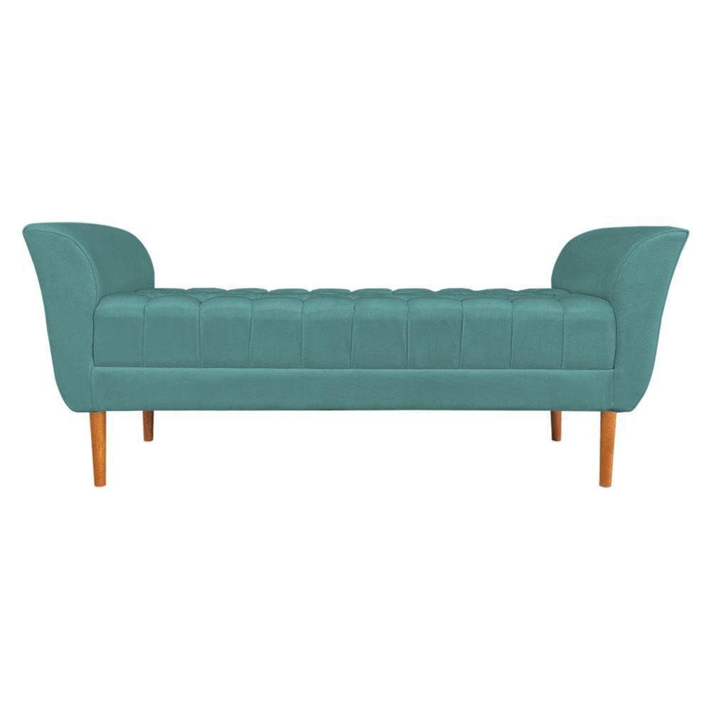 Calçadeira Recamier Casal 1,50m Londres Veludo Azul Turquesa - Pallazio