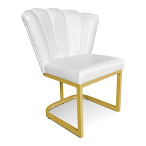 Poltrona Flor Corano Base Metálica Industrial Dourado - Pallazio Branco