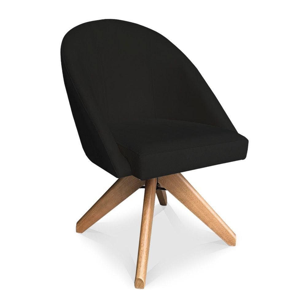 Poltrona Cadeira Giratória Bela Suede Base De Madeira - Pallazio Preto