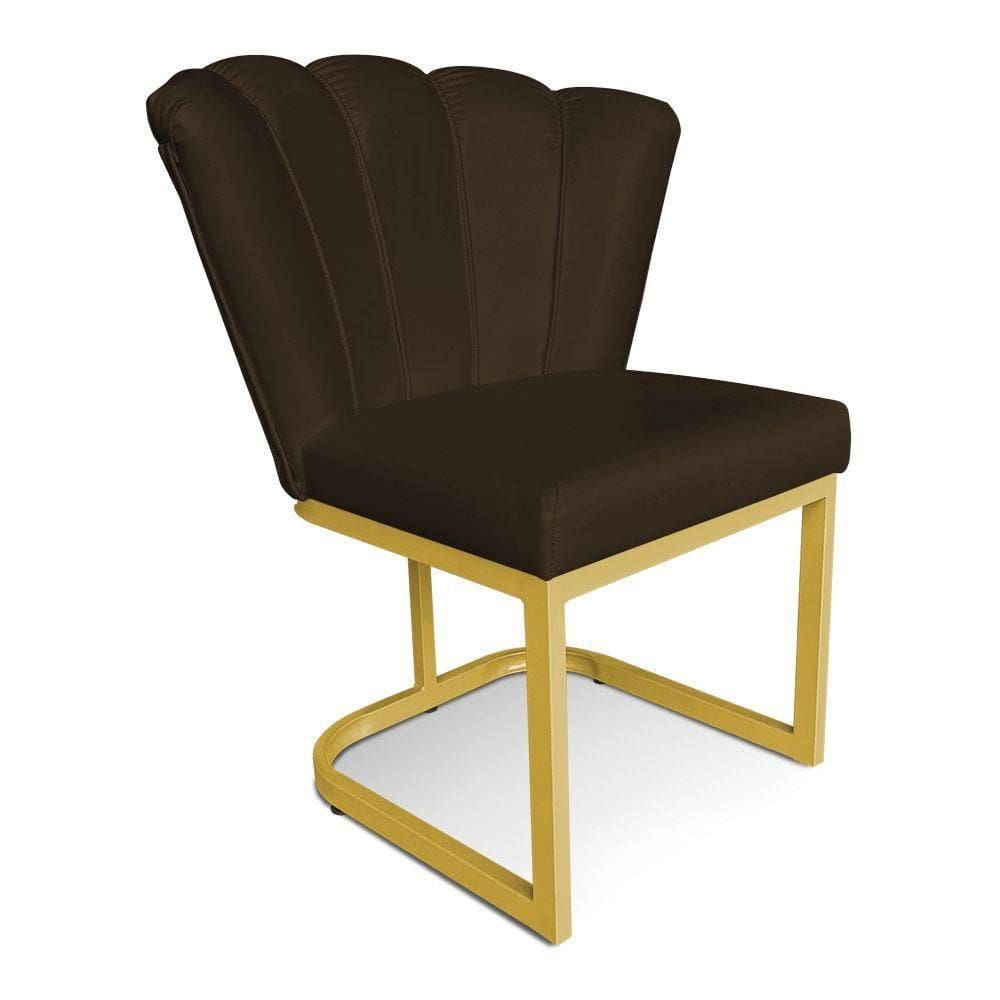 Poltrona Flor Corano Base Metálica Industrial Dourado - Pallazio Marrom