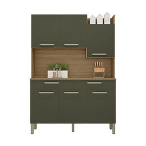 Armário De Cozinha Compacta 6 Portas E 2 Gavetas 132cm Silver Freijó Real - Pallazio
