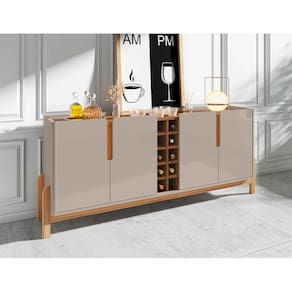 Aparador Buffet Sala 190cm Liz 4 Portas Com Adega com Pés de Madeira OffWhite com Cedro - Rede Móveis