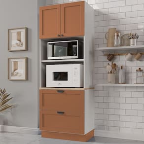 Torre Quente 2 Portas 2 Gavetas 2 Nichos para Forno e Microondas Arizona Cabecasa Madeiramadeira Branco/Terracota