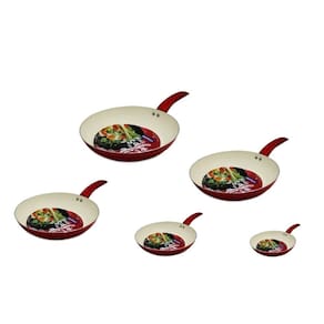 Conjunto 5 Frigideiras 20 + 22 + 24 + 26 + 28 com Revestimento em Cerâmica Vermelho (Ideal Para Fritar Alimentos Sem Óleo)