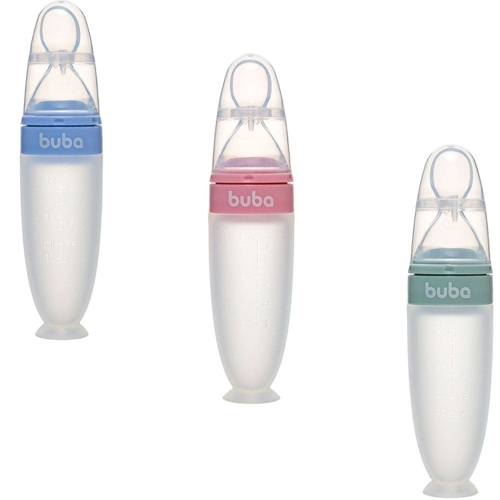 Colher de Silicone Dosadora Papinha para Bebê com Ventosa Tampa Buba