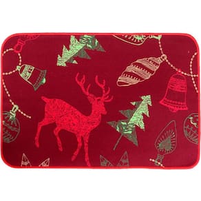 Tapete Capacho Porta Decoração Rena Vermelho Enfeite 39x59cm