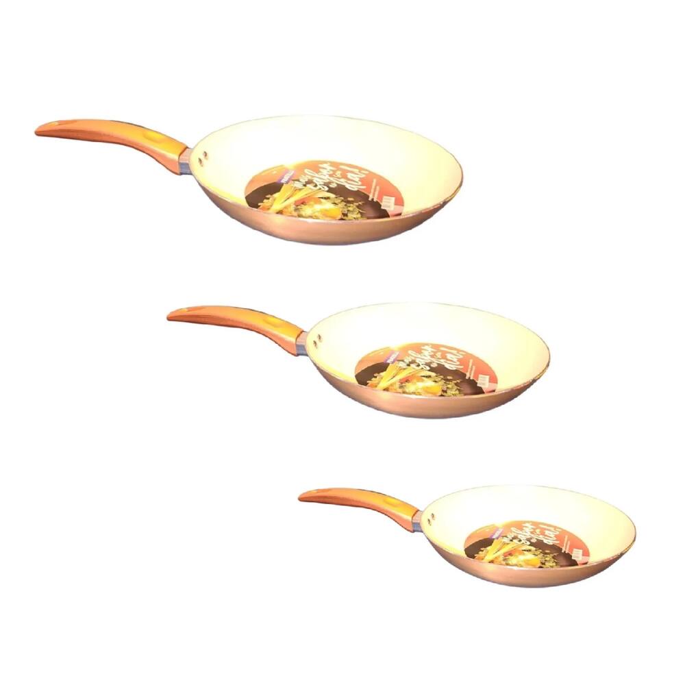 Kit 3 Frigideiras 24cm + 26cm + 28cm com Revestimento em Cerâmica Dourado Rose (Ideal Para Fritar Alimentos Sem Óleo)