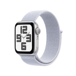 Apple Watch SE GPS • Caixa prateada de alumínio – 40 mm • Pulseira loop esportiva nuvem azul
