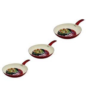 Kit 3 Frigideiras 22cm + 24cm + 26cm com Revestimento em Cerâmica Vermelho (Ideal Para Fritar Alimentos Sem Óleo)