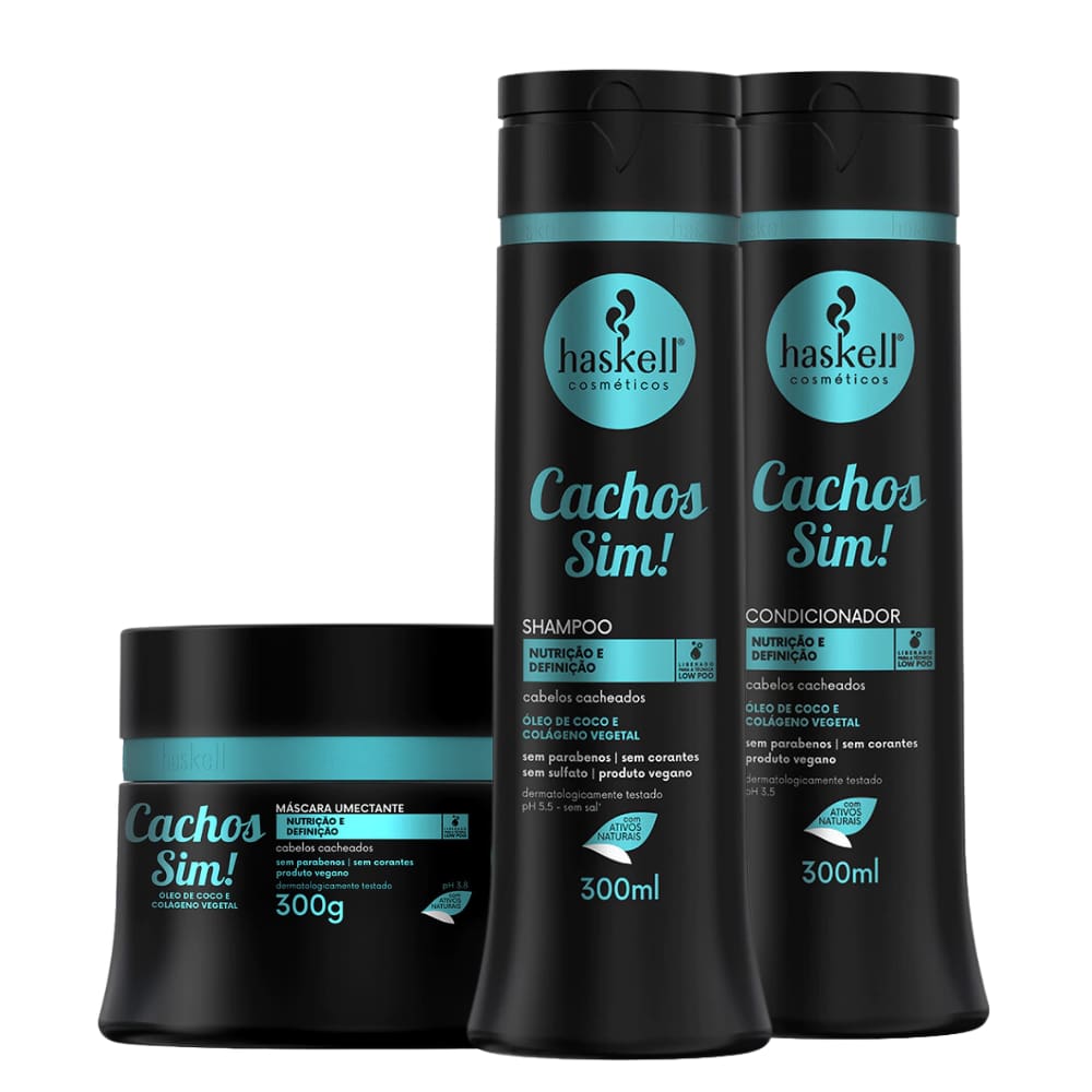 Kit Haskell Cachos Sim Nutrição e Hidratação Shampoo, Condicionador e Máscara 300ml/g