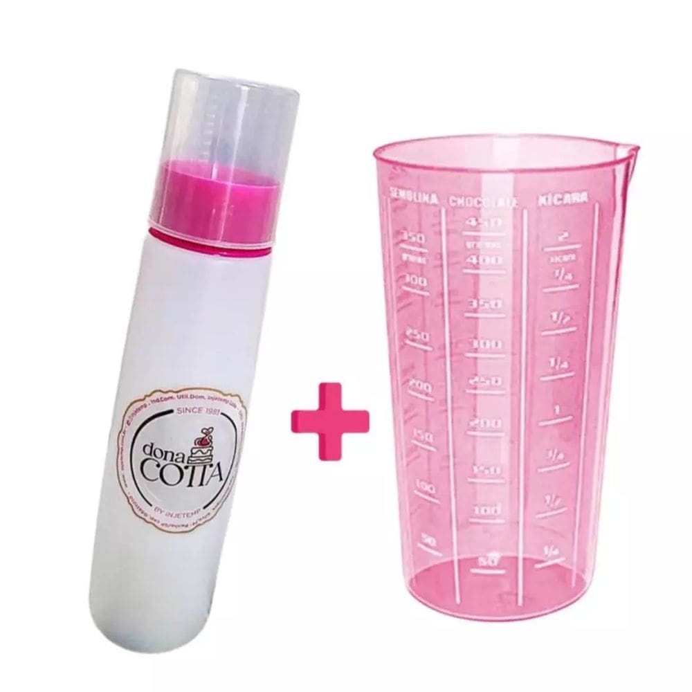 Kit Confeitaria Bisnaga de Umedecer Bolo + Copo Medidor Rosa - Injetemp