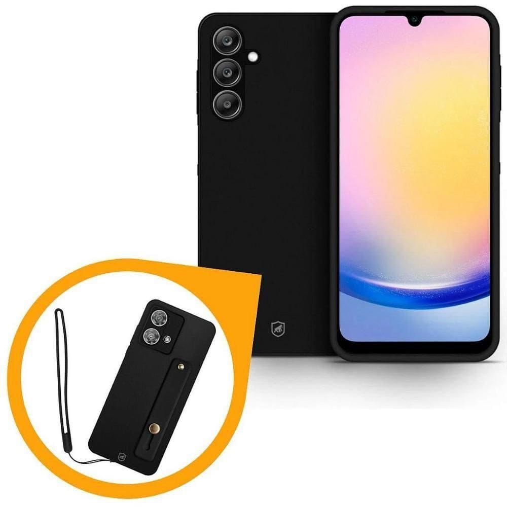 Kit Capa Silicon Veloz Para Samsung Galaxy A25 5g + Ring Socket + Cordão - Preto - Gshield
