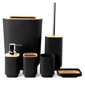 Conjunto de Banheiro 6 Peças em Bambu Quadrado Preto Elegante