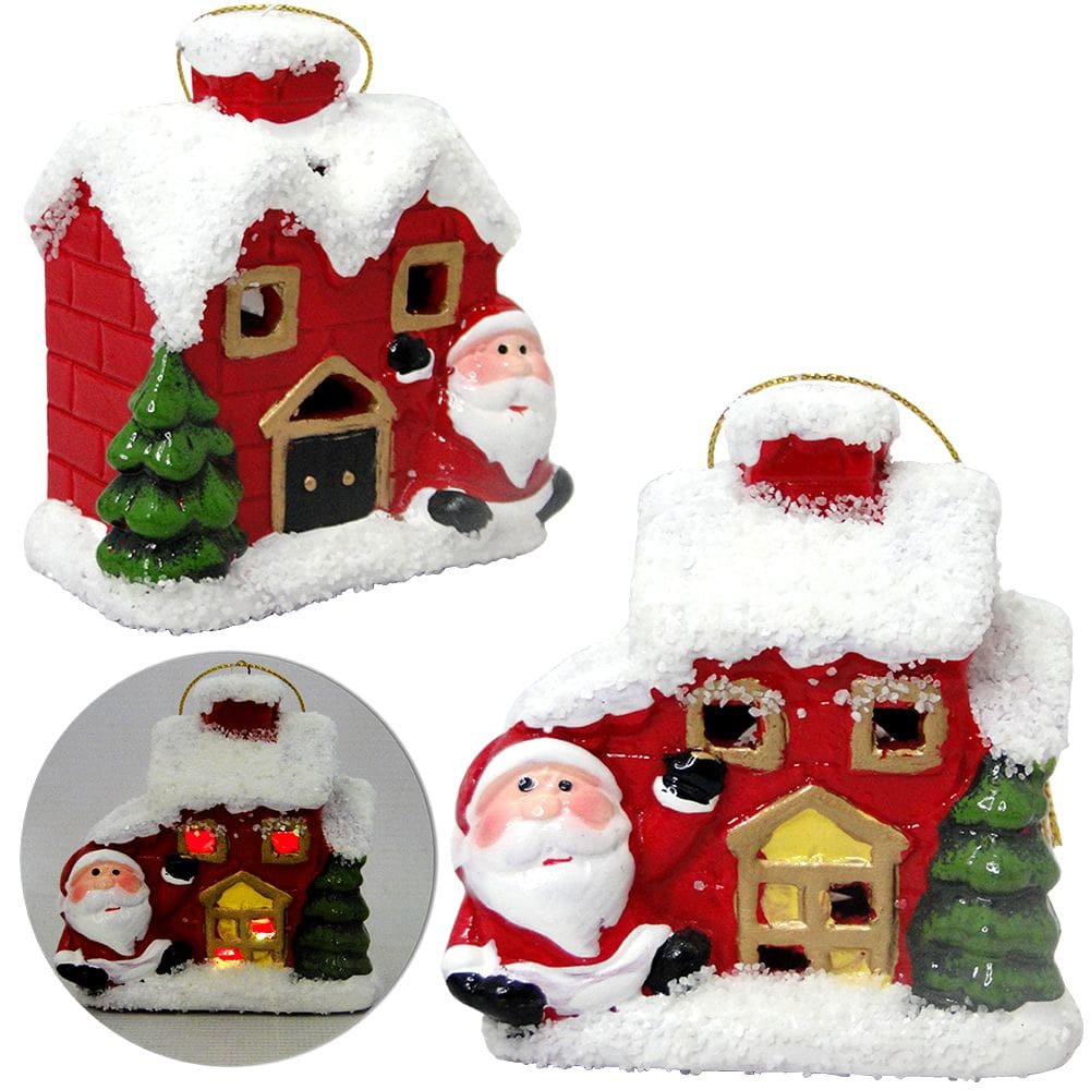 Enfeite Natal Mesa Casinha Nevada Papai Noel Luzes Coloridas