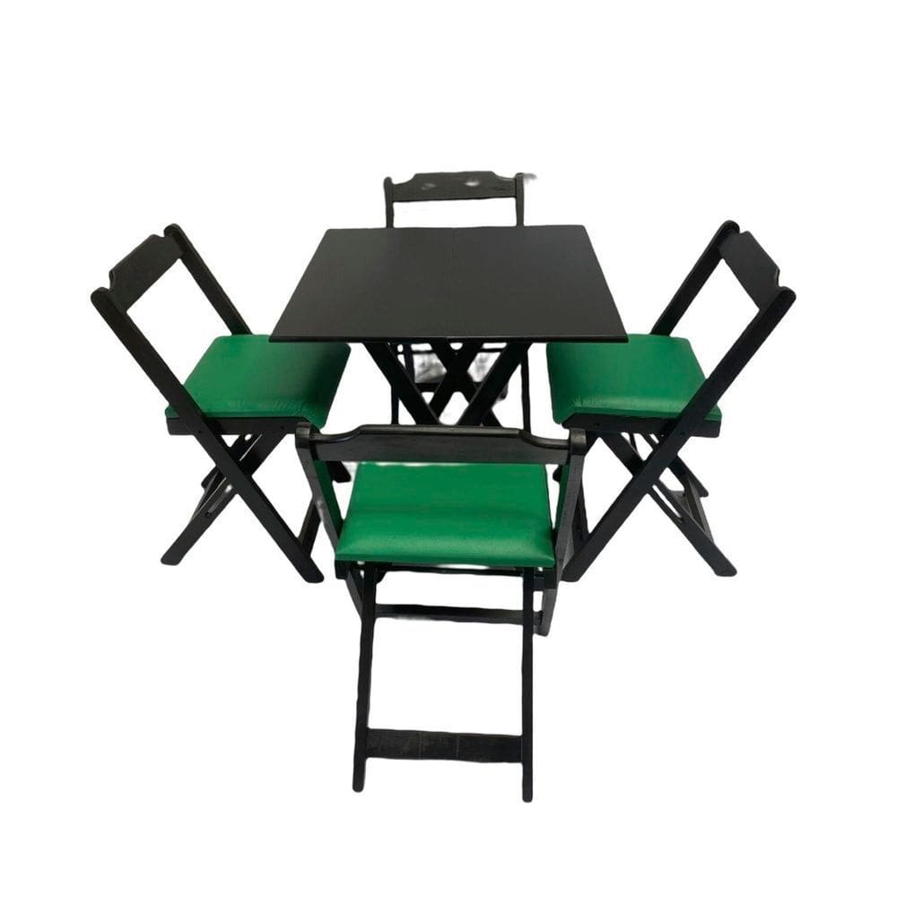 Conjunto Mesa Dobrável 70x70 Cm com 4 Cadeiras Preto