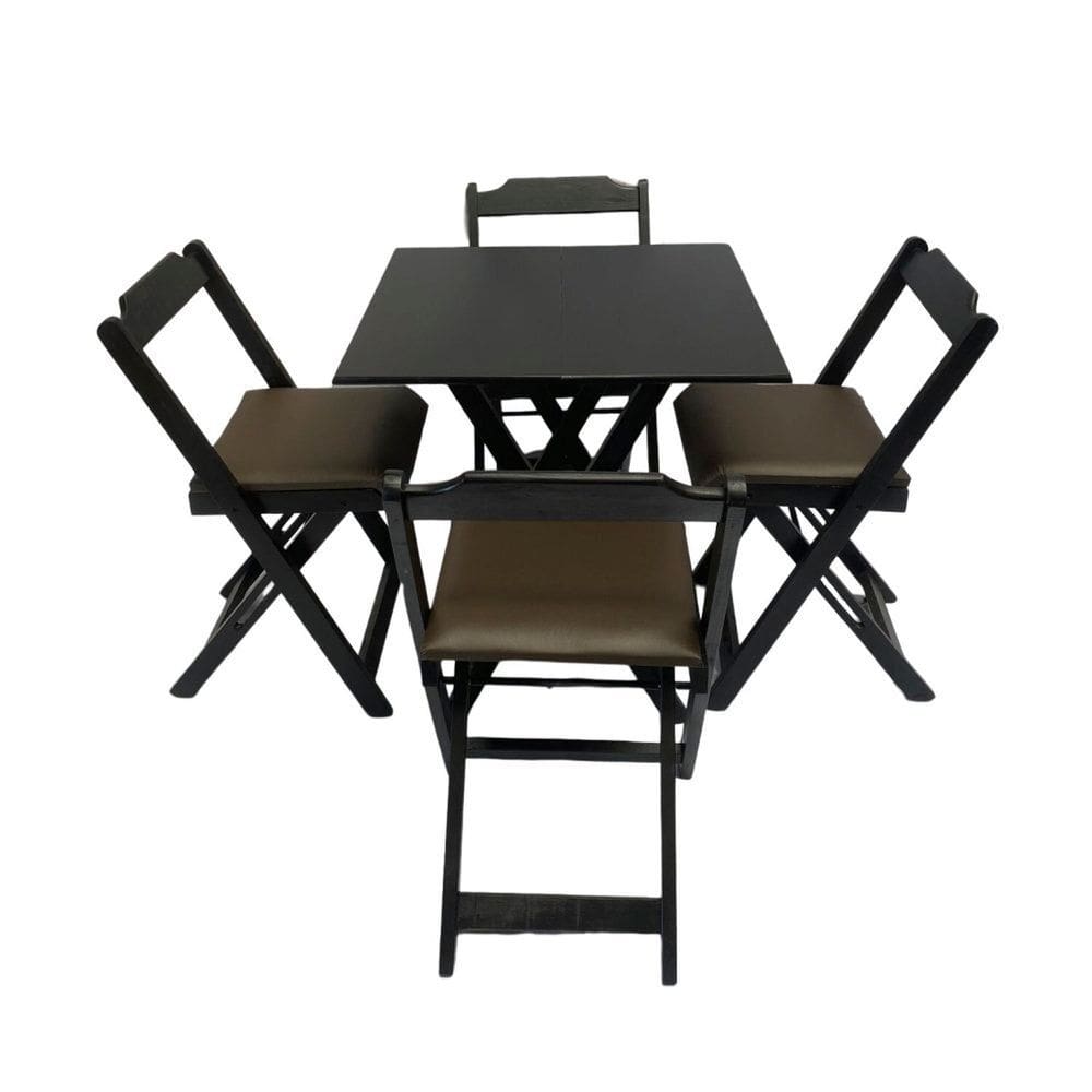 Conjunto Mesa Dobrável 70x70 Cm com 4 Cadeiras Preto