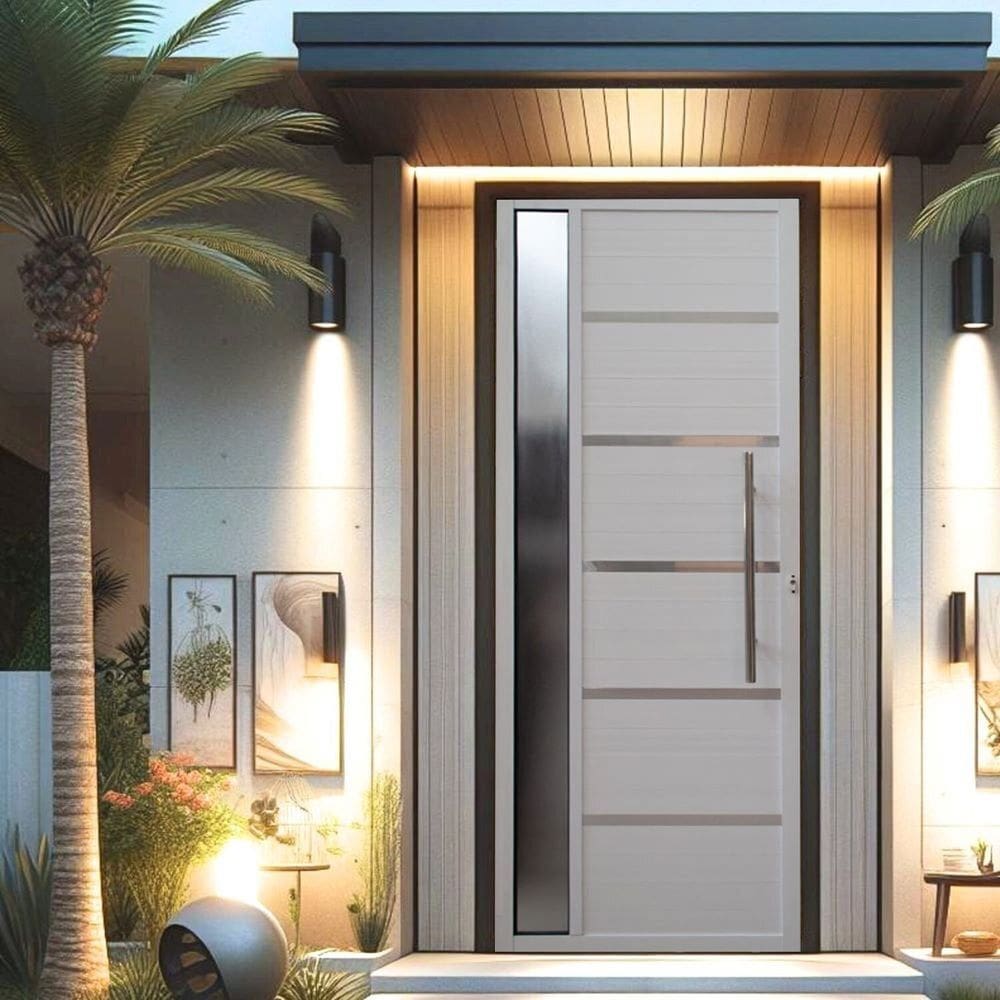 Porta Pivotante Solara Alumínio com Visor Puxador Tubolar 210 X 100 Lado Esquerdo Branco