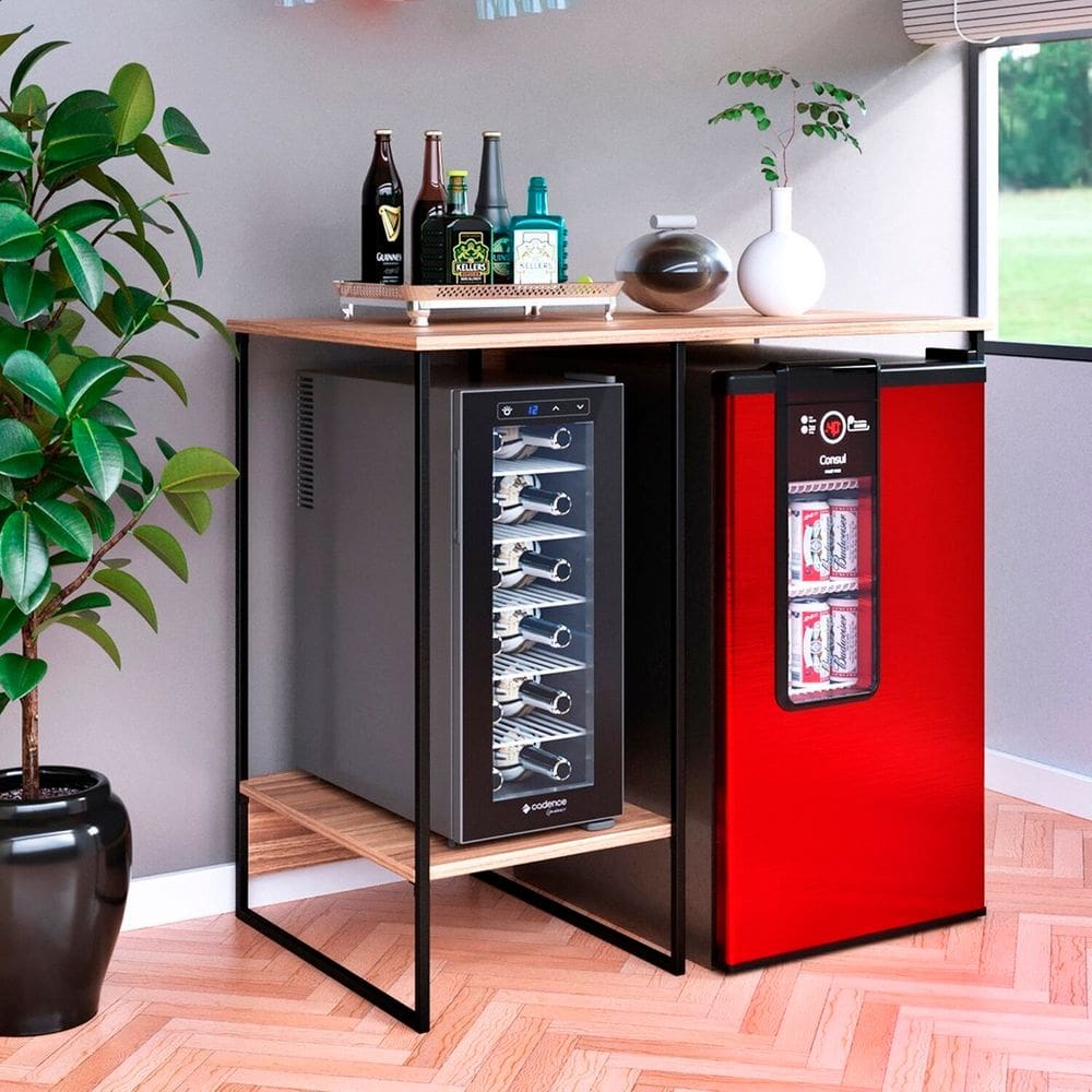 Aparador Estilo Industrial para Adega e Cervejeira . Freijo / Preto