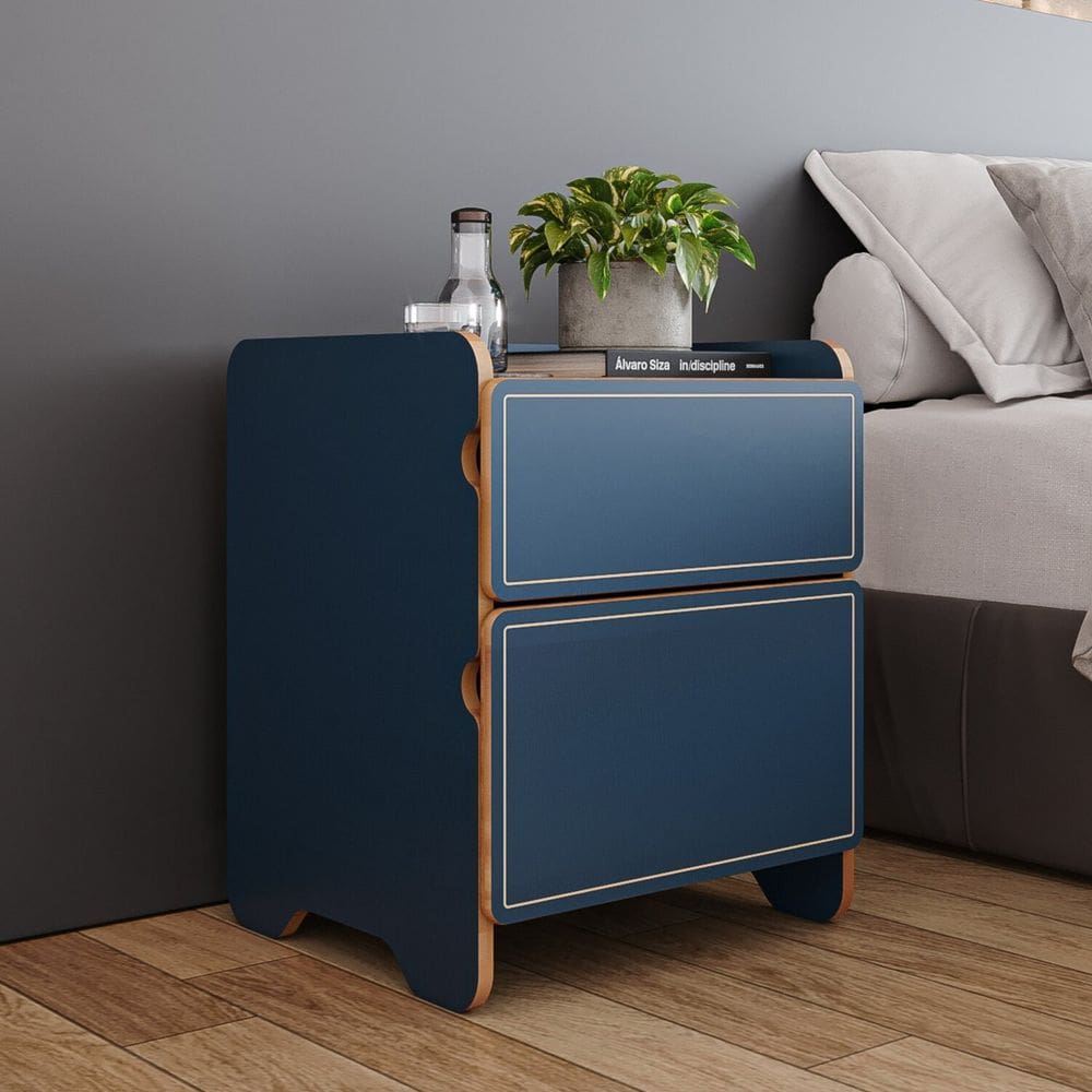 Mesa de Cabeceira 2 Gavetas - Cindy Azul