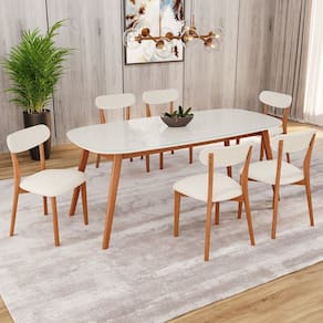 Conjunto Sala de Jantar Mesa 180x80cm Tampo em Mdf com Vidro 6 Cadeiras Ceci Yescasa Natural/Off White