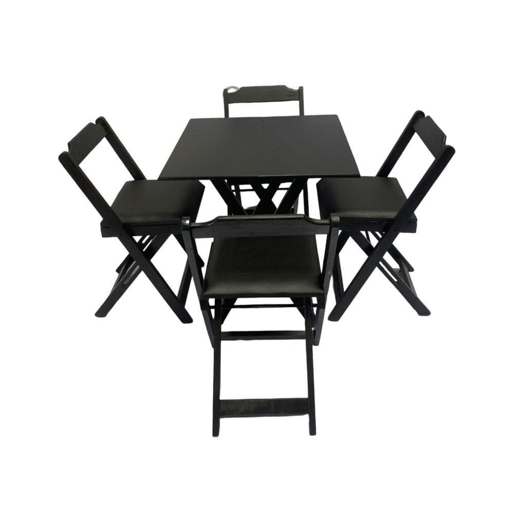 Conjunto Mesa Dobrável 70x70 Cm com 4 Cadeiras Preto