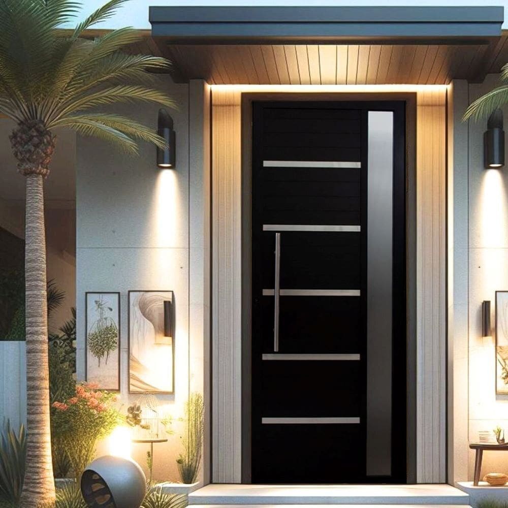 Porta Pivotante Solara Alumínio com Visor Puxador Tubolar 210 X 110 Lado Direito Preto