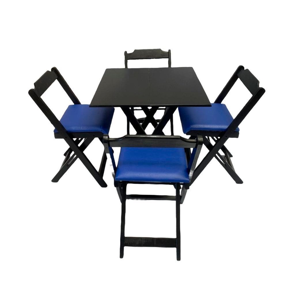 Conjunto Mesa Dobrável 70x70 Cm com 4 Cadeiras Preto