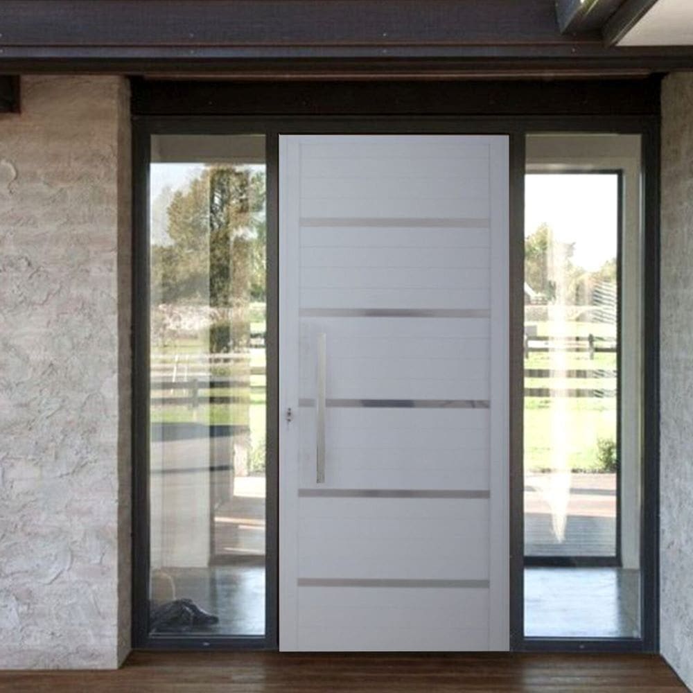 Porta Pivotante Solara Alumínio Puxador Barra Chata 210 X 110 Lado Direito Branco