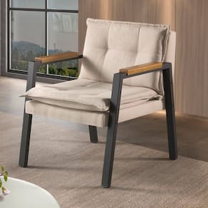 Poltrona Decorativa Fortaleza Base em Aço Industrial Bege