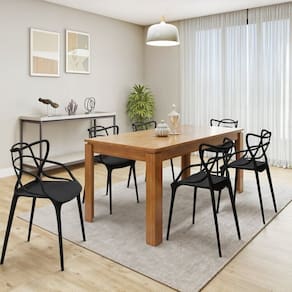 Conjunto Sala de Jantar Athenas com 6 Cadeiras Allegra Espresso Móveis Amêndoa/Preto
