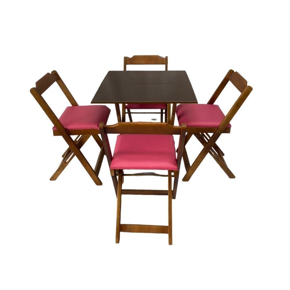 Conjunto Mesa Dobrável 70x70 Cm com 4 Cadeiras Imbuia