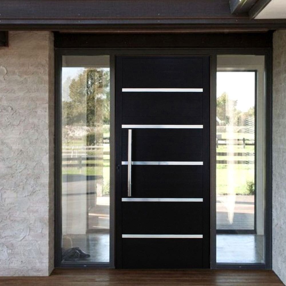 Porta Pivotante Solara Alumínio Puxador Tubolar 210 X 100 Lado Esquerdo Preto