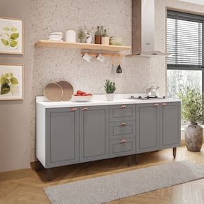 Cozinha Pérola com Tampo 2 Peças Balcão 2 Gavetas 3 Portas e Balcão 2 Portas Yescasa Branco/Cinza