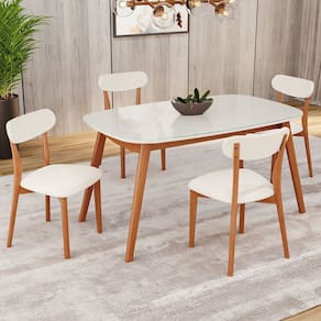Conjunto Sala de Jantar Mesa 135x80cm Tampo em Mdf com Vidro 4 Cadeiras Ceci Yescasa Natural/Off White