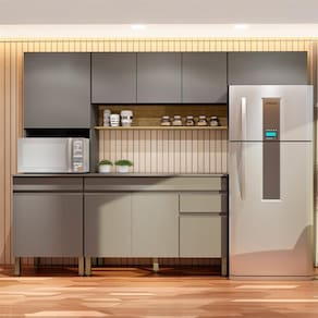 Armários para Cozinha com Balcão com Tampo Line Gris/Freijó