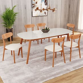 Conjunto Sala de Jantar Mesa 180x80cm Tampo em Mdf com Vidro 6 Cadeiras Ceci Yescasa Natural/Off White