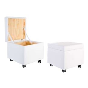 Puff Bau 40cm X 40cm X 40cm Courino com Rodizios Branco