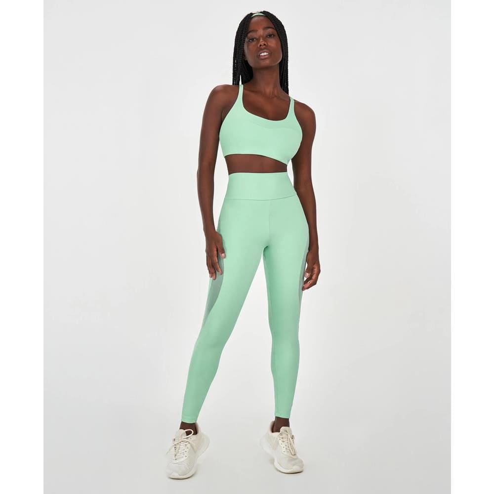 Legging Alto Giro Feminina Recorte Com Tule Fitness Esporte