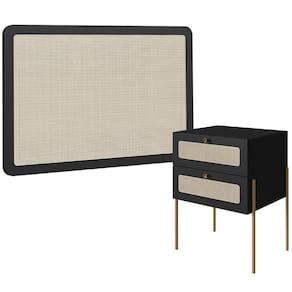 Cabeceira Solteiro 90cm E 1 Mesa Lateral 2 Gavetas Industrial Indy A03 Nero