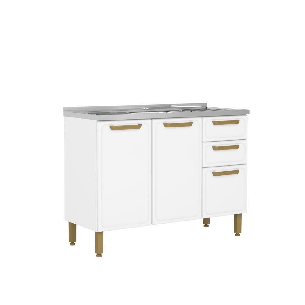 Balcão De Aço Pia 3 Portas 2 Gavetas Bella Bertolini Branco