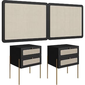 Cabeceira Casal Queen 160cm E 2 Mesas Laterais 2 Gavetas Industrial Indy A03 Nero