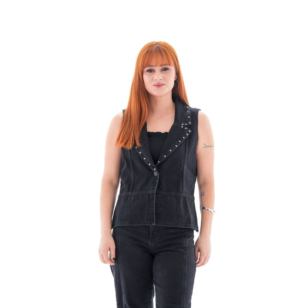Colete Jeans Fem Black Eco Cycle Recycle Com Sparks