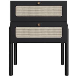 Mesa De Cabeceira 02 Gavetas Com Telinha Pés Madeira Moss A03 Nero Preto