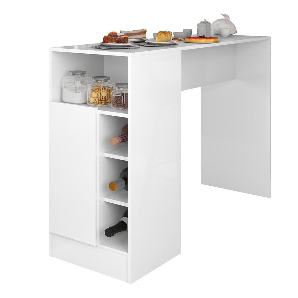 Bancada Gourmet Para Cozinha De 136,5 Cm C- 1 Porta E Nichos Branco Branco
