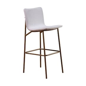 Banqueta Alta Estofada Para Cozinha Bar Multimóveis Cr20281 Off White/dourado Acetinado Off White/dourado Acetinado