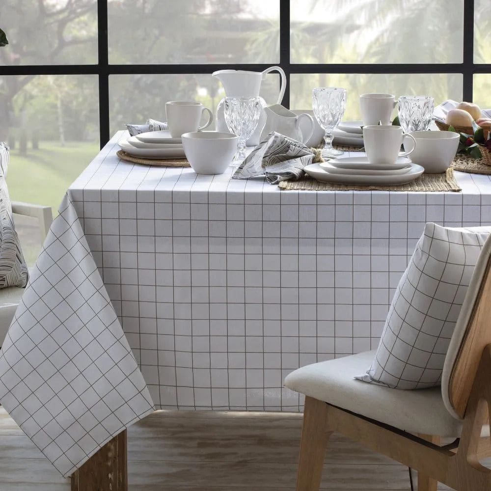 Toalha de Mesa Naturalle Limpeza Prática 1,80x2,80m Grid Bege